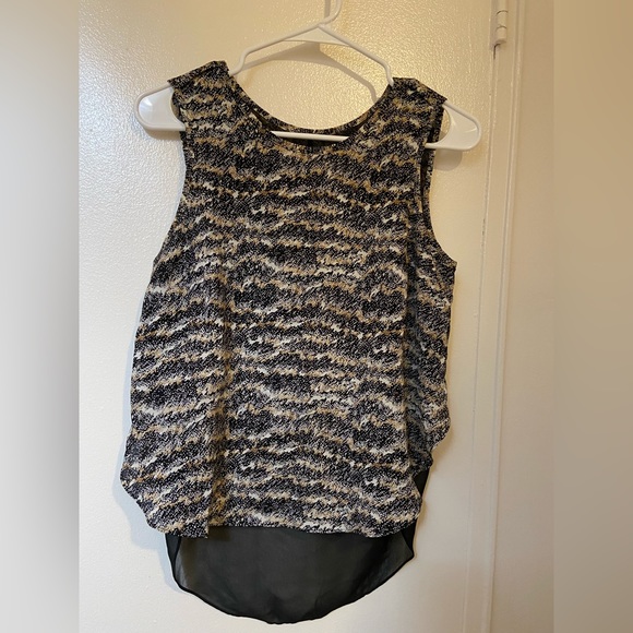 Rag & Bone printed silk High Low Sleeveless Blouse Tank Top Black Cream Sheer - Picture 2 of 9